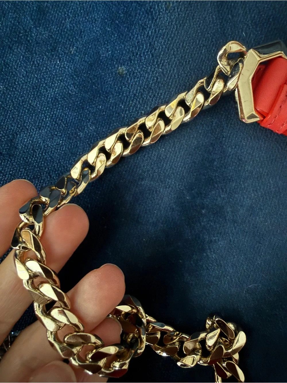 Elie Saab Coral Studded Crossbody Top-Handle Bag with Gold Chain